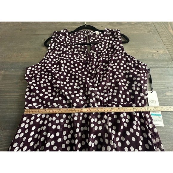 Calvin Klein Women's Burgandy White Polkadot Sleeveless Midi Dress Size 16 NEW - Picture 9 of 13